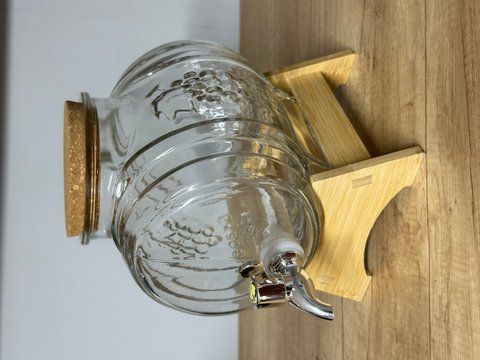 Диспенсер для напоїв 3 л WINOGRONO скляний на бамбуковій підставці 4545 фото